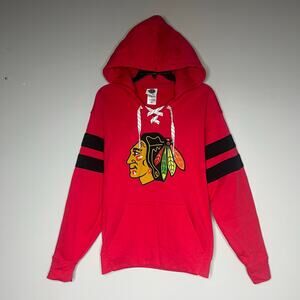 NHL Chicago Blackhawks Lace Up Hoodie Red Mens Small Embroidered Logo Sweatshirt